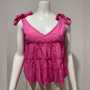 Shein Pink Flowy Blouse w/ Adjustable Tie Shoulder Bows